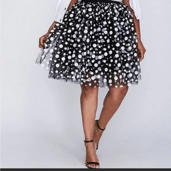 Lane Bryant - Black & White Polka Dot Tulle Party Skirt - Picture 1 of 4